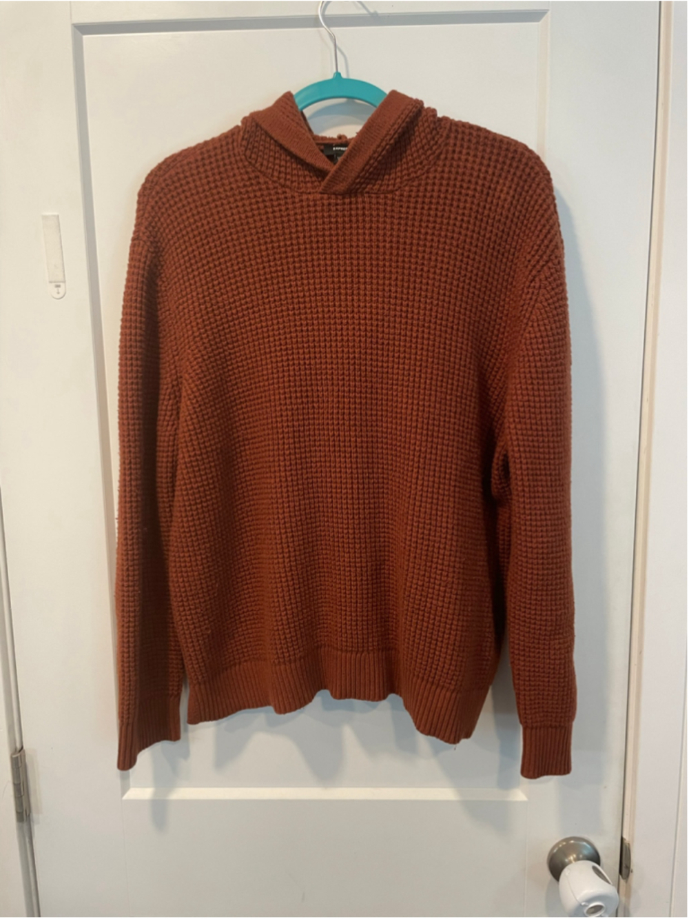Women's Express Brown Waffle Knit Hoodie Sweater Size Large